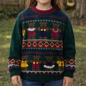 Vintage 90’s Jet Set Girls Green 3D Beas Buttons Sweater